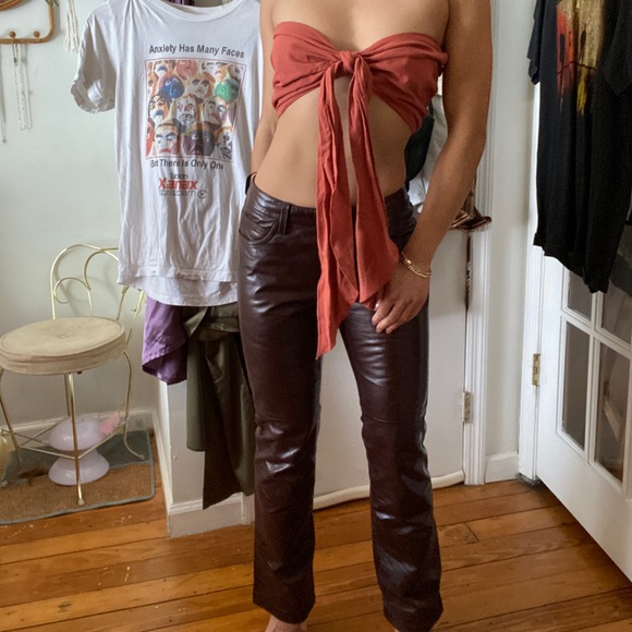 Y2K Authentic 100% Leather Burgundy Bootcut Pants - Picture 7 of 9